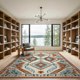 Southwestern Geometric Blue Teal Area Rug