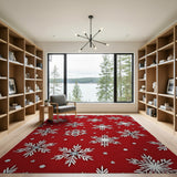 Snowflake Festive Red Snowflake Area Rug