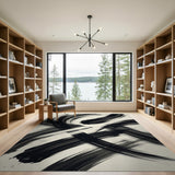 Bold Black Brushstroke Abstract Area Rug