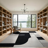 Abstract Geometric Black White Area Rug