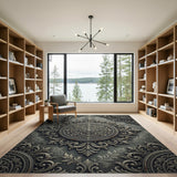 Grey Ornate Grey Baroque Medallion Area Rug