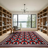 Bold Geometric Red Navy Area Rug