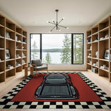 Vintage Red Pickup Truck Checkered Area Rug