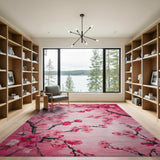 Pink Pink Cherry Blossom Floral Area Rug