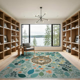Teal Leopard Amidst Lush Green Foliage Area Rug