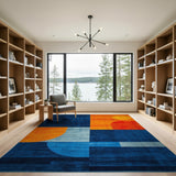Geometric Navy Blue Orange Sun Abstract Area Rug