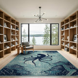 Teal Cyber Octopus Circuit Area Rug