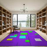 Purple Multi-Color Geometric Block Area Rug