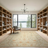Beige and Neutral Ivory Floral Persian Area Rug