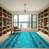 Washable Aerial Swimming Pool Illusion Area Rug - Low Pile