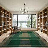 Green Geometric Grid Area Rug