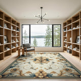 ODIKA Washable Traditional Floral Medallion Area Rug, Low Pile Non-Slip Vintage Carpet for Living Room