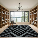 Geometric Mountain Peaks Black White Area Rug