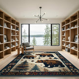 Grizzly Bears Snowy Forest Heritage Tribal Rug