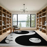 Yin Yang Cats Area Rug - Black White Geometric Design