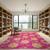 Pink Smiley Flower Kids Area Rug