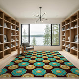 Teal Gold Geometric Medallion Area Rug