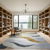 Gold and Silver Abstract Grey Gold Wave Area Rug