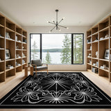 Intricate Black White Floral Mandala Area Rug