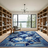 Navy Blue Peony Chinoiserie Area Rug