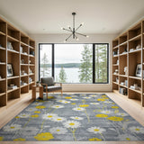 Grey Vintage Grey Daisy Floral Area Rug