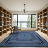Navy Blue Concentric Geometric Area Rug