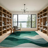 Green Emerald Wave Abstract Area Rug