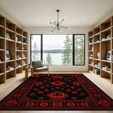Washable Red & Black Gothic Halloween Skull Area Rug - Low Pile, Non-Slip, Pet Friendly
