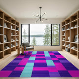 Vibrant Geometric Pink Purple Teal Area Rug