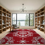 Floral Vintage Red Snowflake Mandala Area Rug