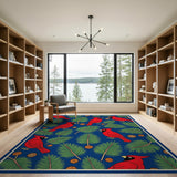 Festive Red Cardinal Birds Pattern Area Rug