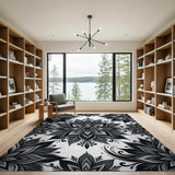 Floral Vintage Intricate Black White Mandala Floral Area Rug