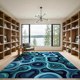 Fluid Blue Teal Abstract Area Rug
