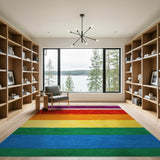 Geometric Modern Vibrant Rainbow Stripe Shag Area Rug