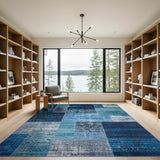 Blue Teal Heritage Tribal Patchwork Area Rug