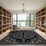 Ornate Black White Filigree Area Rug