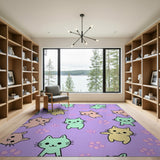 Kawaii Cartoon Cats Purple Area Rug