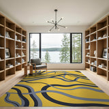 Vibrant Yellow Abstract Swirl Area Rug