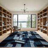 Futuristic Brutalist Blue Teal Area Rug