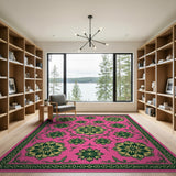 Pink Traditional Persian Vibrant Pink Persian Floral Medallion Rug