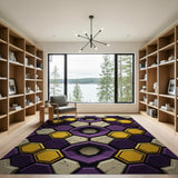 Purple Yellow 3D Hexagon Geometric Area Rug
