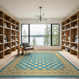 Teal Persian Daisy Lattice Area Rug