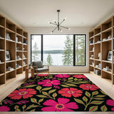 Bold Pink Hibiscus Floral Area Rug