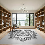 Boho Chic Black and White Intricate Black White Mandala Area Rug