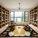 Cute Cartoon Lion Kids Area Rug with Stars Letters