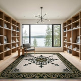 Ornate Gold Black Floral Medallion Rug
