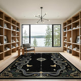 Mystical Black Serpent Mandala Gold Rug