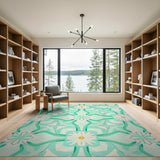 Teal Geometric Star Flower Area Rug