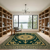 Emerald Green Gold Medallion Persian Area Rug