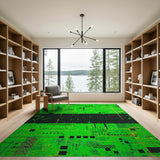 Neon Green Geometric Circuit Area Rug